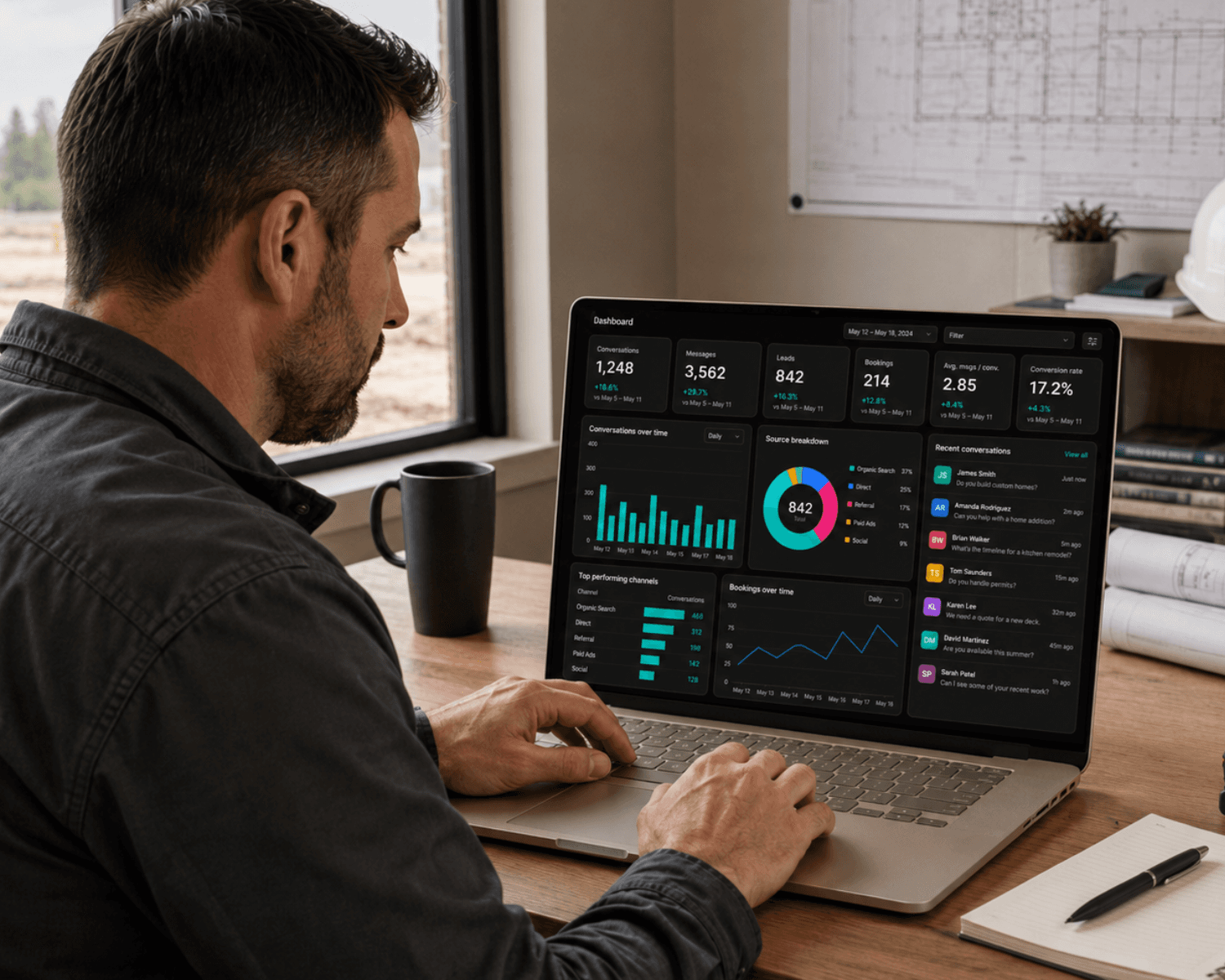 Business owner reviewing performance data on his computer